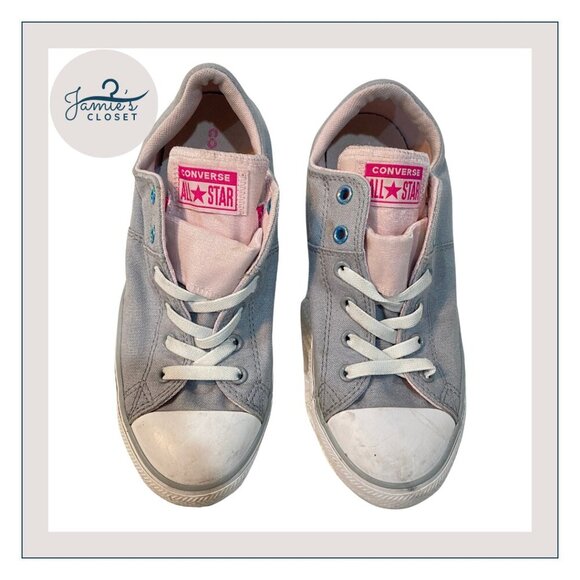 Converse All Star Sneakers | Light Gray with Pink | Big Girl Size 5 | GUC - Picture 1 of 8